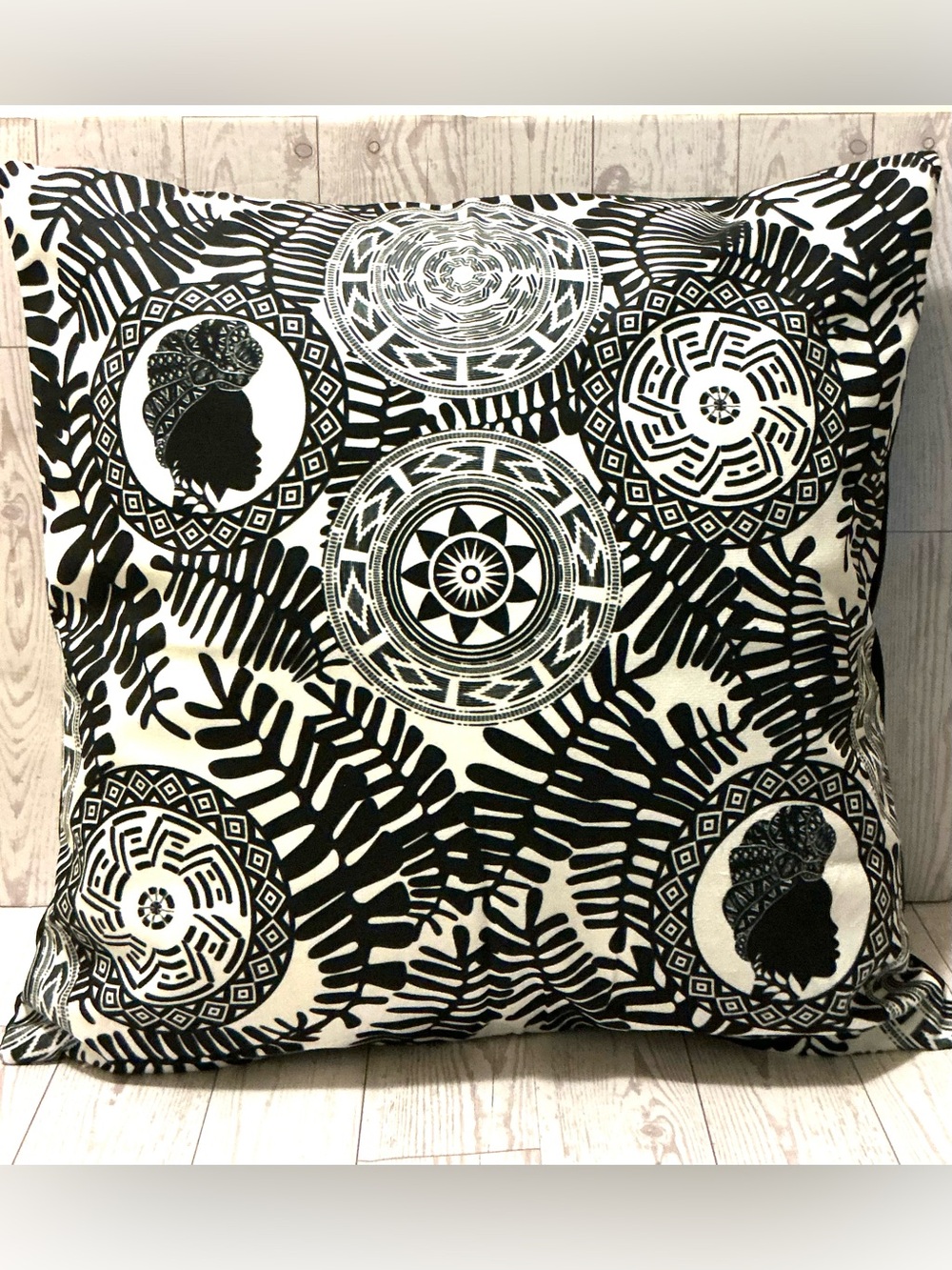Two Black & White Tribal Silhouette Decorative Accent Pillow Covers